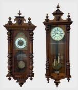 TWO GERMAN WALNUT WALL CLOCKS 112cm and 125cms (h) (2) Provenance: private collection Swansea