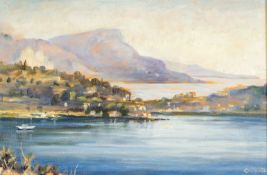 HEATHER CRAIGMILE (British b. 1925) oil on canvas - Mediterranean lake with sailing boats, signed,