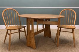 ERCOL WINDSOR GATE LEG TABLE, 74 (h) x 107 (w) x 122 (d) extended, together with two 877 ERCOL