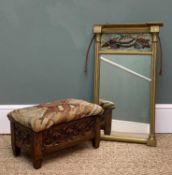 MIRROR & FOOTSTOOL, the giltwood mirror painted with seashell glass frieze, 64cms (h), together with