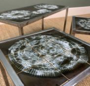 JULIETTE BERLARTI CERAMIC & CHROME NEST OF TABLES, mid-century, coffee table, 37 (h) x 80.5 (w) x