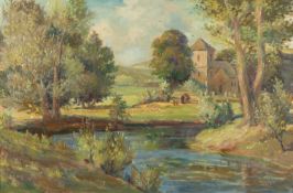 JOHN FREEMAN (b. 1942) oil on canvas - French landscape with building, signed and dated '71, 60 x