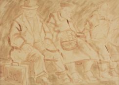 ‡ KAREL LEK (1929-2020) dry brush - entitled verso 'Waiting Figures', signed, 24 x 34cms Provenance: