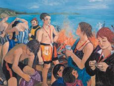 ‡ CLAUDIA WILLIAMS (English lived Wales 1933-2024) facsimile print - the boxing day swim, Tenby,