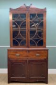 EARLY 19TH C. MAHOGANY SECRETAIRE BOOKCASE, astragal glazed double doors, adjustable shelves, fitted