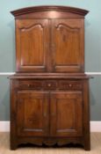 19TH C. PROVINCIAL ITALIAN WALNUT CABINET, domed cornice above fielded panel doors on a cupboard