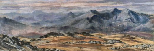 ‡ ALED PRICHARD JONES (Welsh b.1945) pastel - entitled verso 'Snowdon Range from Moel Siabod',