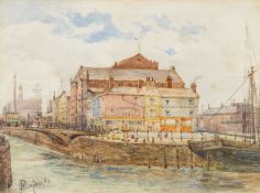 JOSEPH HUGHES CLAYTON (English exh. 1891-1929) watercolour - Hull Docks, Yorkshire, signed and dated