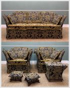 MODERN KNOLE SOFA SUITE, with gilt brass knobs and drop sides, comprising three seater settee, 90 (