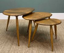 MID-CENTURY ERCOL 354 'PEBBLE' WINDSOR NEST OF TABLES, beech and elm, largest 40 (h) x 65cms (w)