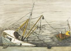 PHILIP MUIRDEN (Welsh 1932 - 2023) mixed media - entitled verso 'Capsized', signed, 54 x 75cms