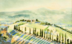 20TH C. BRITISH SCHOOL oil on panel - The Circle Only Has One Side (On The Road To Montepulciano),