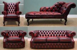 VICTORIAN STYLE CHESTERFIELD LOUNGE SUITE comprising three-seater sofa 185cms (w), wing-back