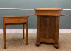 TWO VINTAGE SCHOOL DESKS to include a stained beech and oak, both with angles closures, ink