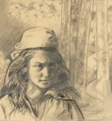 ‡ ANDREW VICARI (Welsh b.1932) pencil on paper - portrait of a young Romanian Gypsy girl, fully