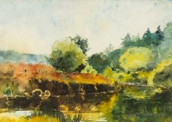 ‡ DAVID GROSVENOR (English lives Wales b.1956) watercolour - river landscape, possibly the Wye,
