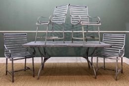 TRISTAN MAY DESIGNED, HANDMADE GARDEN FURNITURE, rectangular table with four role back chairs,