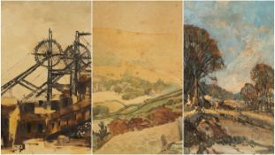 VARIOUS BRITISH comprising an oil on canvas depicting a colliery signed with initials 'GMC' and