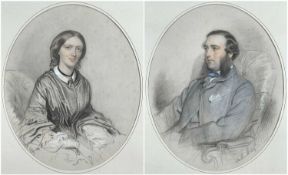 EDMUND HAVELL (British 1785-1864) pencil & pastel - two seated half-length oval portraits of a