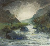‡ TED DUMMETT (English lived Wales 1906-1989) oil on board - entitled verso 'Storm over