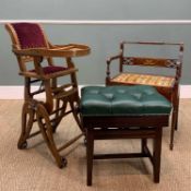 ASSORTED SEATING FURNITURE, comprising heavy framed, height adjustable, concert piano stool,