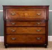 19TH C. MAHOGANY SECRETAIRE, pull and drop-flap upper section with later fitted interior, narrow