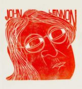 ‡ PAUL PETER PIECH (American-Welsh 1920-1996) woodcut - John Lennon in red, 30 x 28cms Provenance: