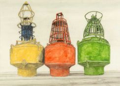 PHILIP MUIRDEN (Welsh 1932 - 2023) mixed media - entitled verso 'Painted Buoys', signed, 49 x