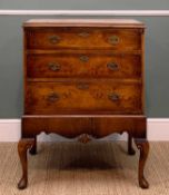 REPRODUCTION QUEEN ANNE STYLE BURR WALNUT & WALNUT CROSS BANDED CHEST ON STAND, fitted three