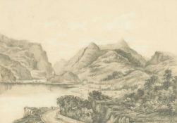 EARLY 19TH CENTURY BRITISH SCHOOL pencil - Llanberis and Eryri (Snowdon) with scattered buildings,