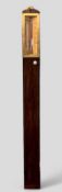 19TH C. OAK STICK BAROMETER, Baily, Birmingham, celluloid vernier scale, mercury thermometer,