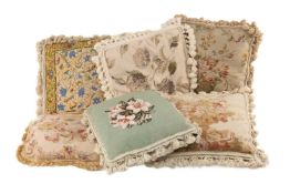ASSORTED NEEDLEPOINT SCATTER CUSHIONS, all petit and gros point, with flowers in vases, etc., all