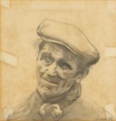 ‡ ANDREW VICARI (Welsh b.1932) pencil on paper - portrait of a farmer wearing a flat cap, signed and
