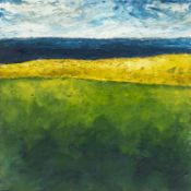 ‡ ESTHER ECKLEY (Welsh b.1977) oil on board - entitled verso, 'Tir a mor I / Land and Sea I', 30 x