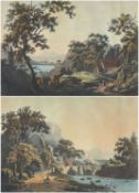 AFTER THOMAS WALMSLEY hand coloured aquatint engravings - 'A view of a bridge near The