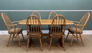 MID-CENTURY ERCOL REFECTORY TABLE AND SIX WINDSOR CHAIRS, Old Colonial 155 refectory table