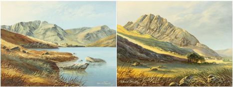 ‡ DAVID JAMES (British 20th Century) pair of oils of canvas -Eryri scenes, one being Tryfan, signed,