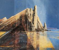 ‡ ROBERT HARRISON (Welsh b.1943) oil - entitled verso, 'Great Tor, Oxwich' on Attic Gallery label,