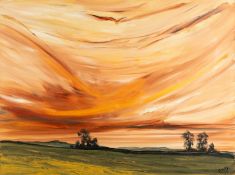 ‡ FRANK AIRD (British b. 1950), oil on canvas - 'Golden July', sunset landscape, signed, 122 x 91cms