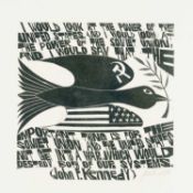 ‡ PAUL PETER PIECH (American-Welsh 1920-1996) woodcut - quote by John F. Kennedy, 'I Would Look at