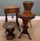 WORKBOXES & JARDINIERES comprising Victorian trumpet shaped walnut work-table, French walnut