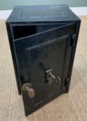 VINTAGE CAST IRON DOMESTIC SAFE, painted black with large key, stamped HG & AS / P & S, 56cms (h)