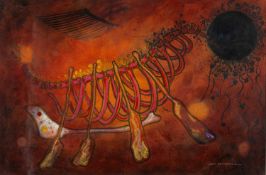 ‡ JOHN McCONNELL (20th Century) mixed media - entitled verso, 'Flight of an Ancient Soul, No.4' on