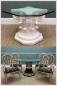 'VERSACE' STYLE FURNITURE including, GLASS-TOP CORINTHIAN CAPITAL TABLE, 56 (h) x 80cms (dia.),