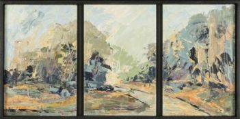 ‡ BARBARA GOOLDEN (British / Welsh Contemporary) oil on panel triptych - entitled verso 'The