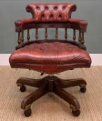 VICTORIAN STYLE LEATHER SWIVEL DESK CHAIR, later castors Provenance: private collection Vale of