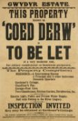 EVAN PUGHE JONES & CO bill poster for a property to be let at the Gwydyr Estate (Conwy Valley), on