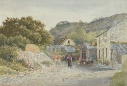 ARTHUR BRANDISH HOLTE RCA (fl. 1883-1894) watercolour - Betws-y-Coed farm with cow herd and cow,