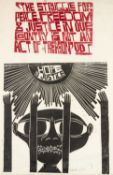 ‡ PAUL PETER PIECH (American-Welsh 1920-1996) woodcut - quote from the UDF (United Democratic Front)