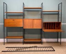 MID-CENTURY TEAK LADDERAX MODULAR SHELVING SYSTEM, three bays, three cupboards inc. bureau with